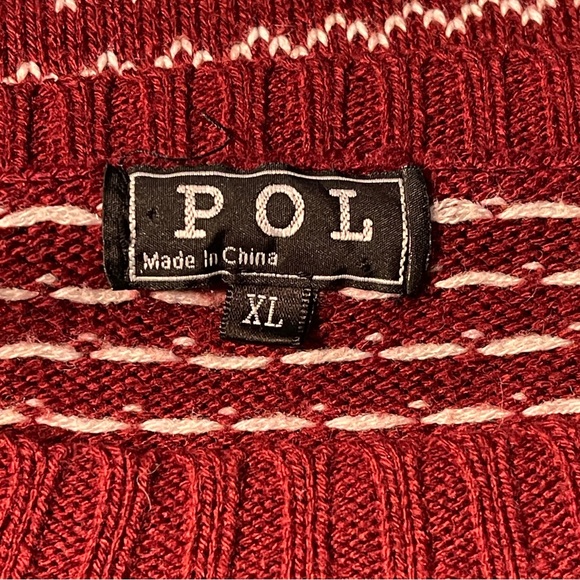 POL Red White Reindeer Fair Isle Sweater Knit Pullover Christmas Winter XL - Picture 3 of 6